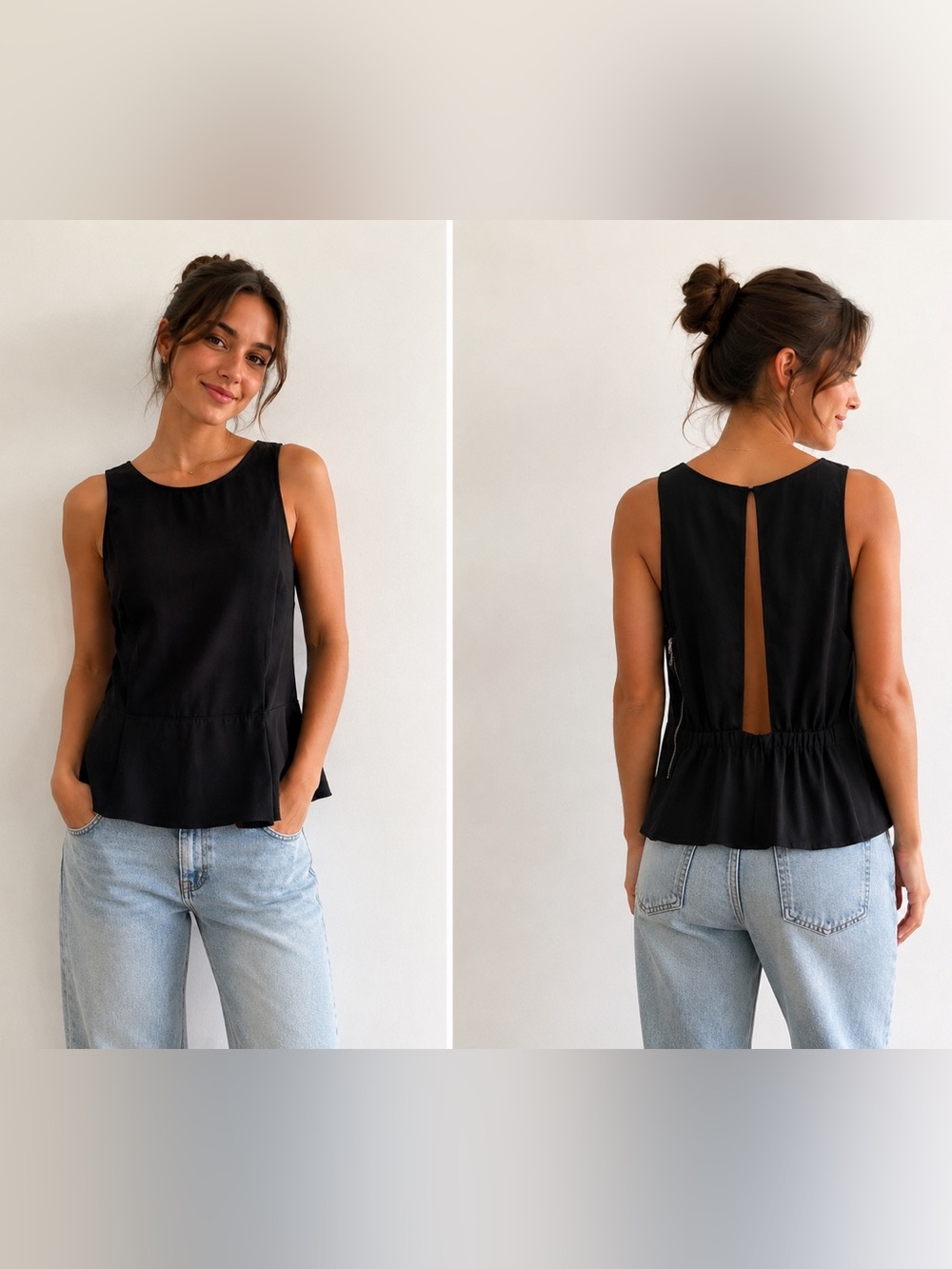 Aritzia Wilfred Black Sleeveless Peplum Open Back Top Size Small